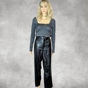 Women's high-rise Faux leather 90s Inspired Straight Jeans
